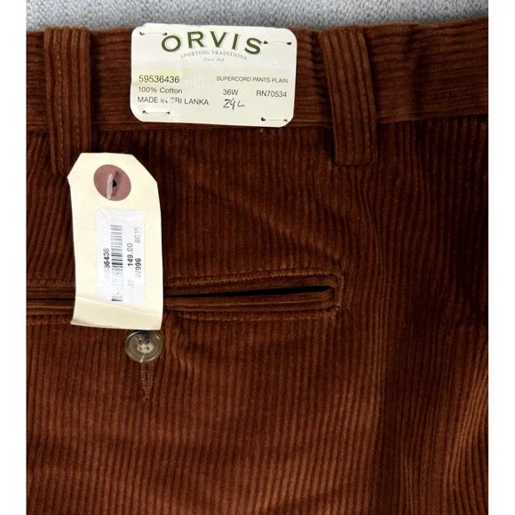 NWT $149 Orvis Wellington Supercord Pants 36x29 Rust Orange Leather Trim - Picture 16 of 16